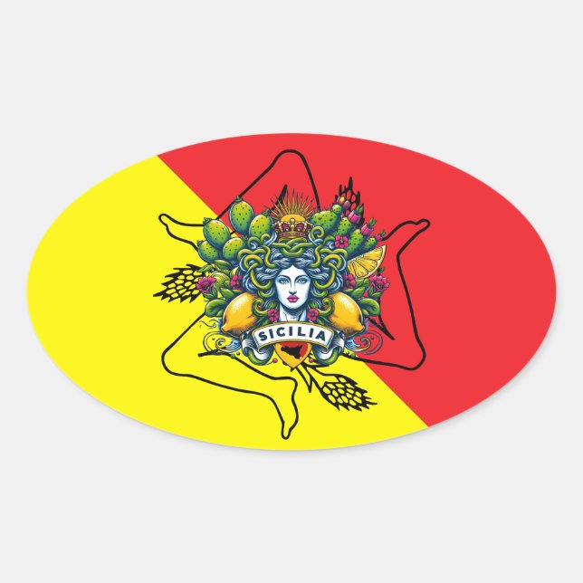 Sticker Ovale Trinacria sicilienne (Devant)