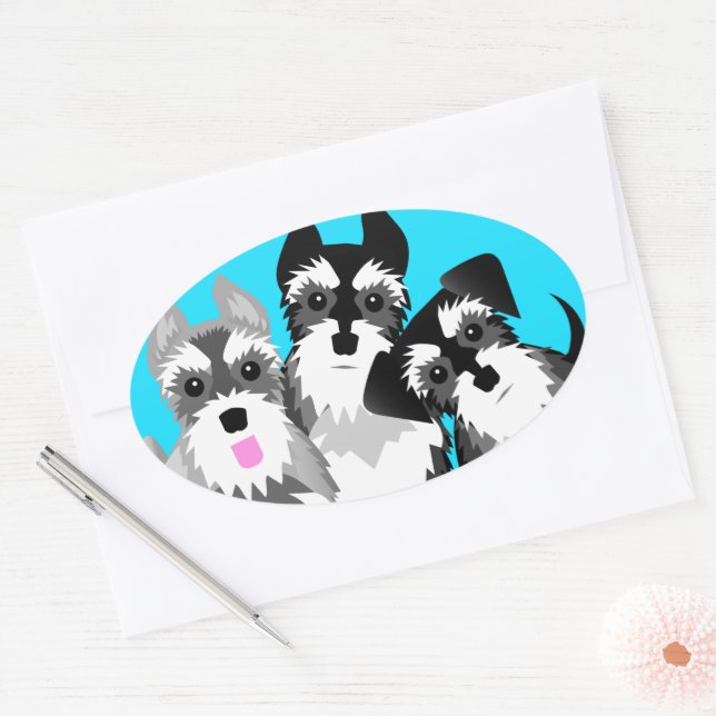 Sticker Ovale Trois mignons Schnauzers (Enveloppe)