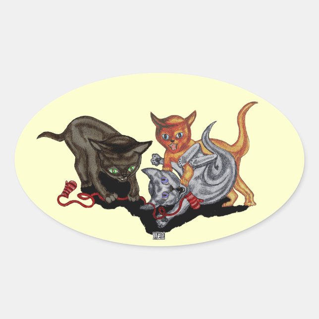 Sticker Ovale Trois petits chatons (Devant)
