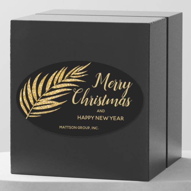 Sticker Ovale Tropcal Gold Glitter Palm Christmas Thank You (Créateur téléchargé)
