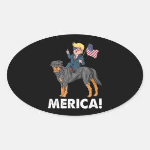 Sticker Ovale Trump Merica Rottweiler Chien Héros américain