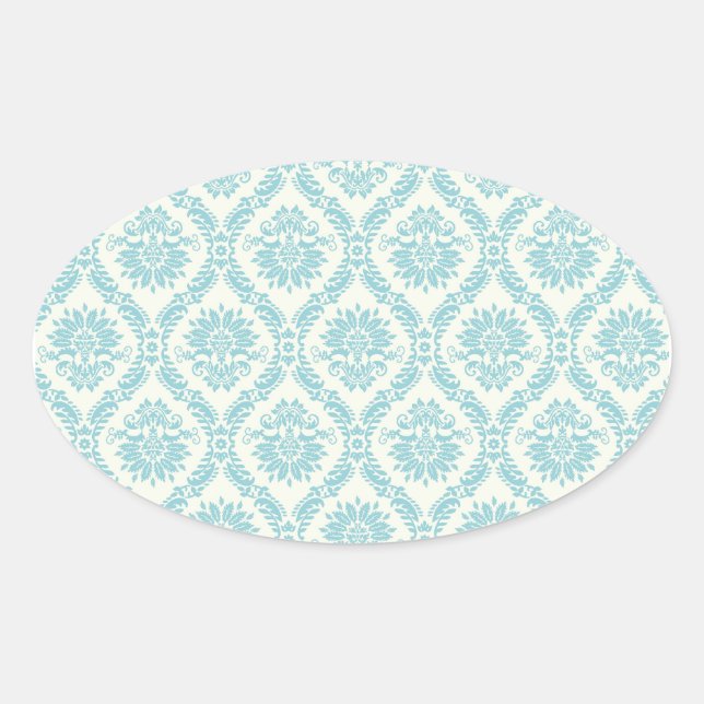 Sticker Ovale Turquoise Blue Damask Envelope Seal Party Favorise (Devant)