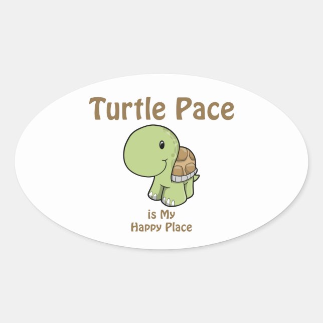 Sticker Ovale Turtle Pace est mon endroit heureux (Devant)