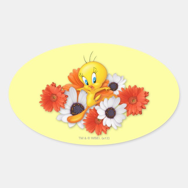 Sticker Ovale TWEETY™ avec marguerites (Devant)
