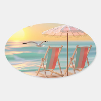 Sticker Ovale "Two Chairs By The Sea"