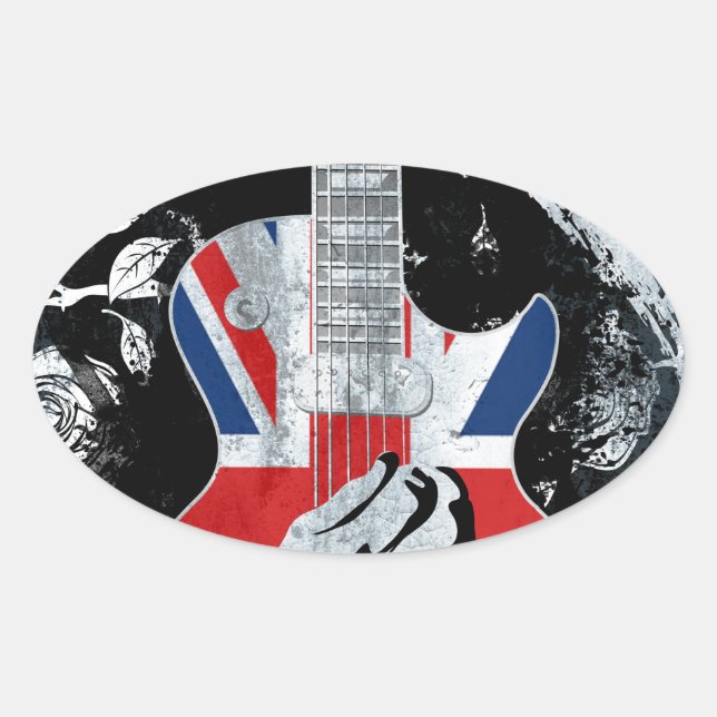 Sticker Ovale UK Music Guitare Life (Devant)