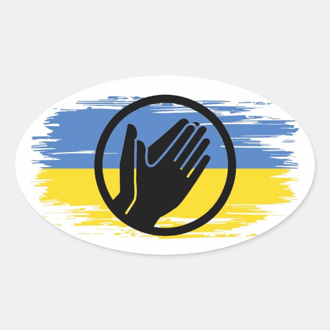 Sticker Ovale Ukraine prier drapeau bleu jaune (Devant)