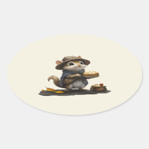 Sticker Ovale Un Chipmunk de l'ancien bloc