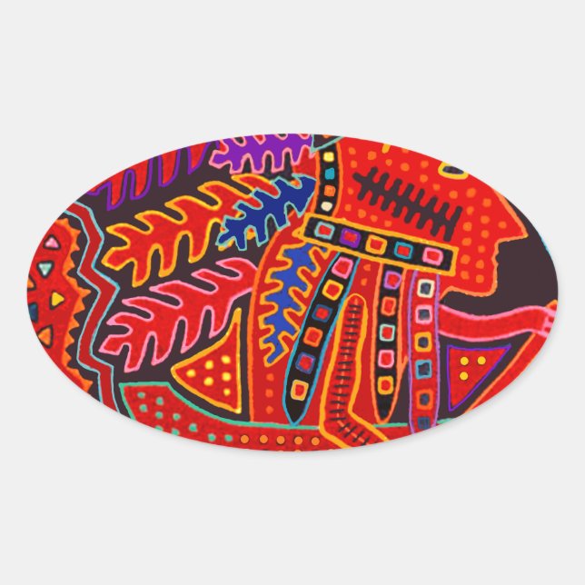 Sticker Ovale Un Indien Kuna en canoë (Devant)