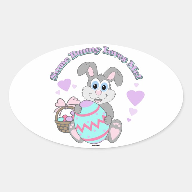 Sticker Ovale Un Lapin M'Aime ! Lapin de Pâques (Devant)