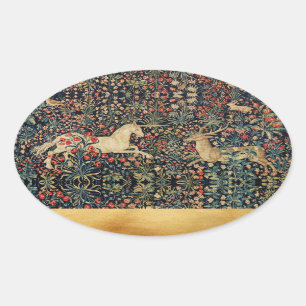 Sticker Ovale UNICORN ET CERFS, FLEURS, ANIMAUX FORESTIERS Flora