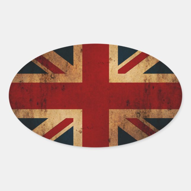 Sticker Ovale Union Jack (look vintage en détresse) (Devant)