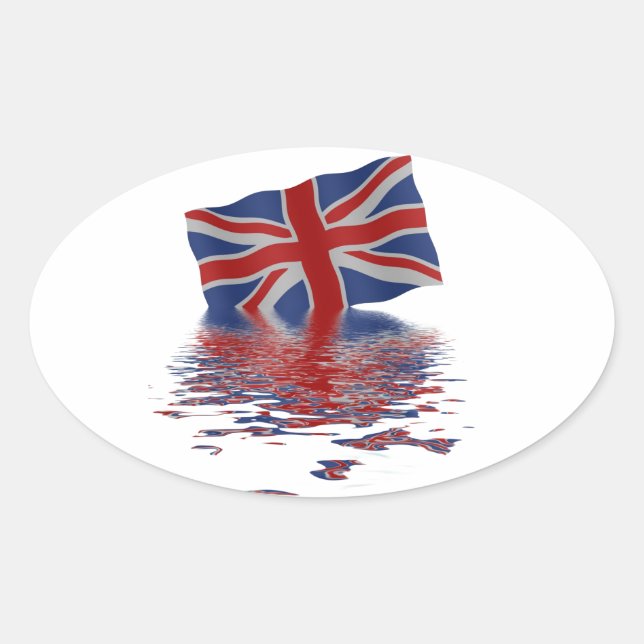 Sticker Ovale Union Jack reflété dans l'eau (Devant)