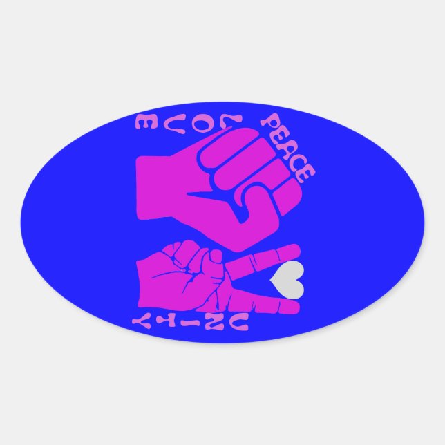 Sticker Ovale Unité, Amour et Paix, Ensemble_ (Devant)