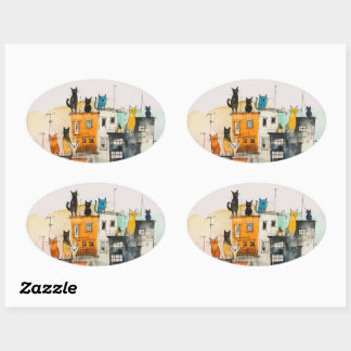 Sticker Ovale “Urban Cats in the Heights”