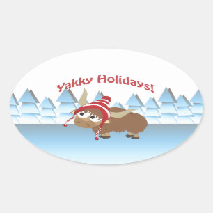 Sticker Ovale Vacances Yakky ! Scène hivernale