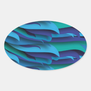 Sticker Ovale Vagues de différentes couleurs du bleu au vert