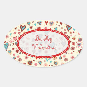 Sticker Ovale Valentines Day Hearts Texte Motif-personnalisable