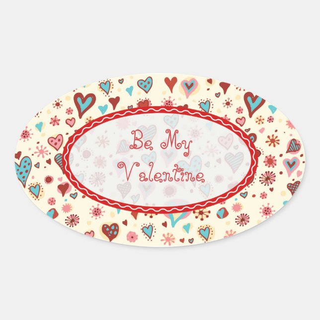 Sticker Ovale Valentines Day Hearts Texte Motif-personnalisable (Devant)