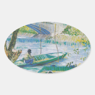 Sticker Ovale Van Gogh Pêcheurs et bateaux dans le Pont de Clich