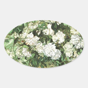 Sticker Ovale Vase avec Roses - Van Gogh