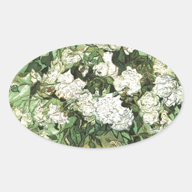 Sticker Ovale Vase avec Roses - Van Gogh (Devant)