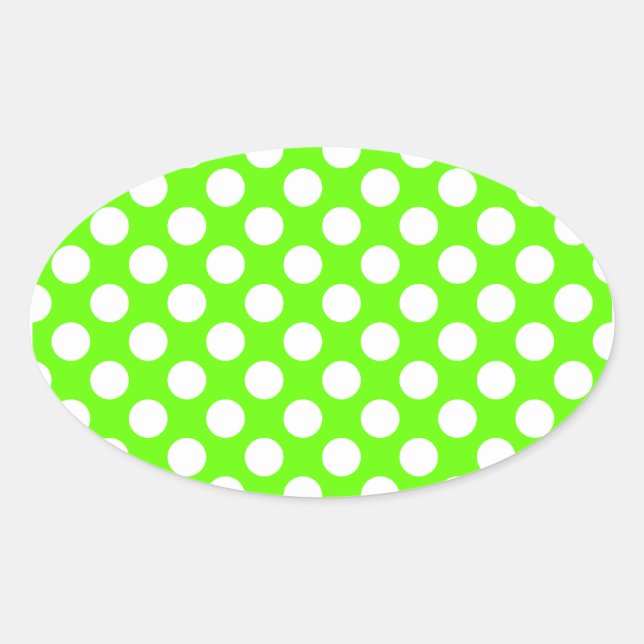 Sticker Ovale Vert citron et pois blancs (Devant)