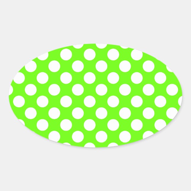 Sticker Ovale Vert citron et pois blancs (Devant)