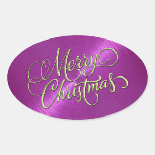 Sticker Ovale Vert Joyeux Noël Magenta rose Revêtu