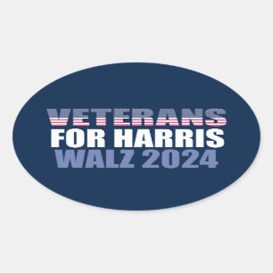 Sticker Ovale Vétérans pour Harris Walz 2024 Election Blue