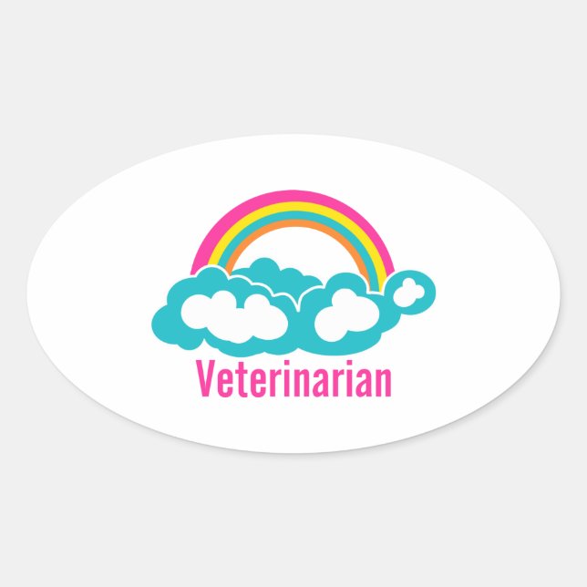 Sticker Ovale Vétérinaire Rainbow Cloud (Devant)