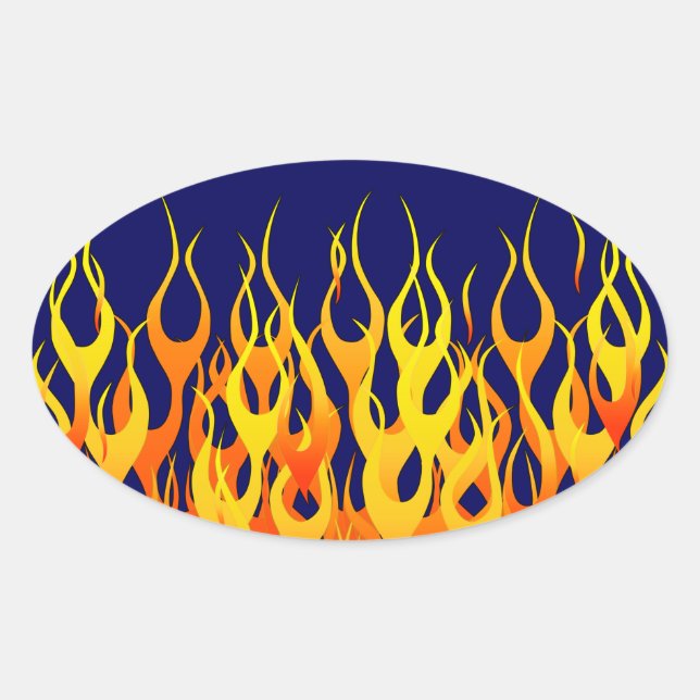 Sticker Ovale Vibrant Racing Flames on Navy Blue (Devant)