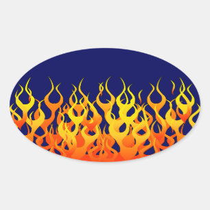 Sticker Ovale Vibrant Racing Flames on Navy Blue