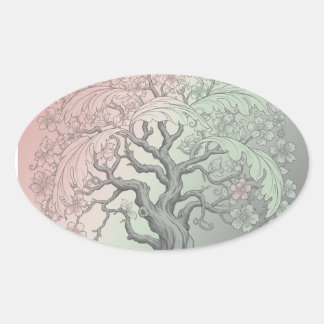 Sticker Ovale Vibrant Spring Tree Custom - Blossoming Floral