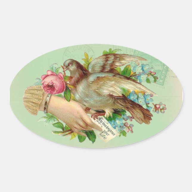 Sticker Ovale Victorian Valentine Bird et rose (Devant)