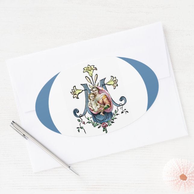 Sticker Ovale Vierge Marie Religieux Jésus Vintage catholique (Enveloppe)