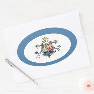 Sticker Ovale Vierge Marie Religieux Jésus Vintage catholique