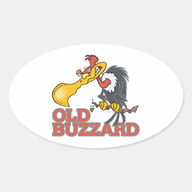 Sticker Ovale vieux buzzard drôle personnage de dessin animé (Devant)