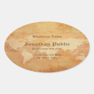 Sticker Ovale Vieux papier Regardez le monde Carte Chic Modèle 