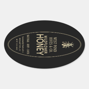 Sticker Ovale Vintage Bee 16 et 32 oz Queenline Jar Honey Étique