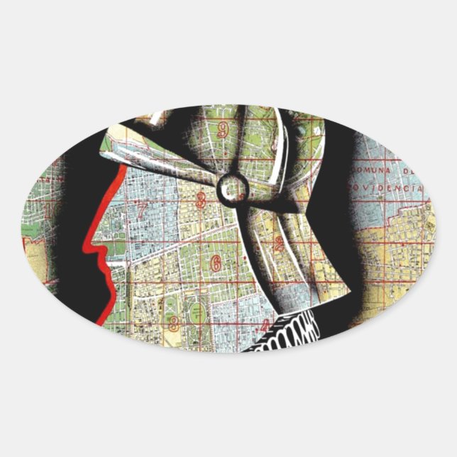 Sticker Ovale Vintage Chili Santiago Voyage (Devant)