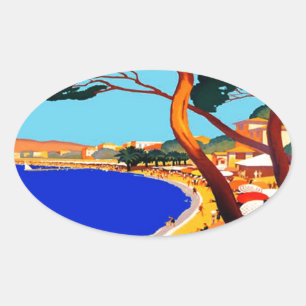 Sticker Ovale Vintage Côte d'Azur Voyage en France