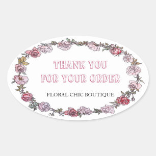 Sticker Ovale Vintage couronne fleurie Merci d'affaires personna