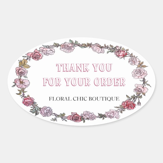 Sticker Ovale Vintage couronne fleurie Merci d'affaires personna (Devant)