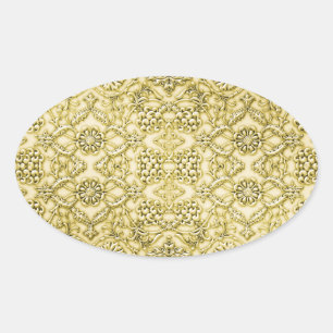 Sticker Ovale Vintage Embossé Métallic Or Foil Design Floral