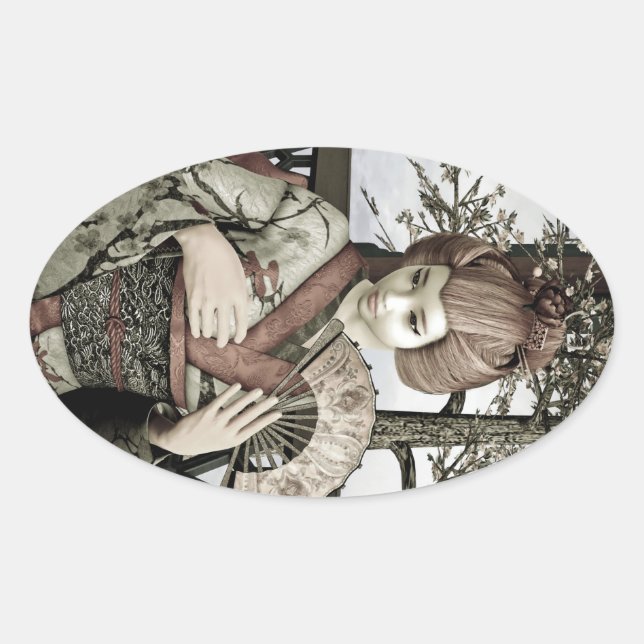 Sticker Ovale Vintage Geisha (Devant)