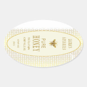 Sticker Ovale Vintage Oval Honey Bee Queenline Apiarist Étiquett