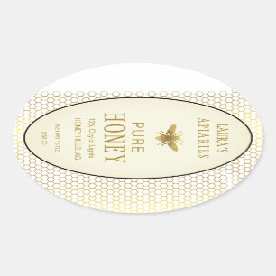 Sticker Ovale Vintage Oval Honey Bee Queenline Apiarist Étiquett