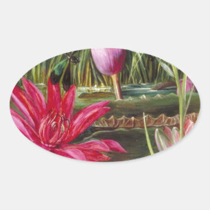 Sticker Ovale Vintage Peinture Fleurs roses