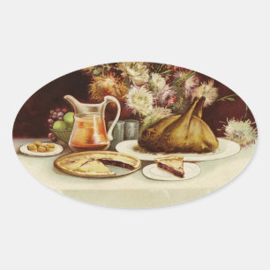 Sticker Ovale Vintage Thanksgiving Repas
